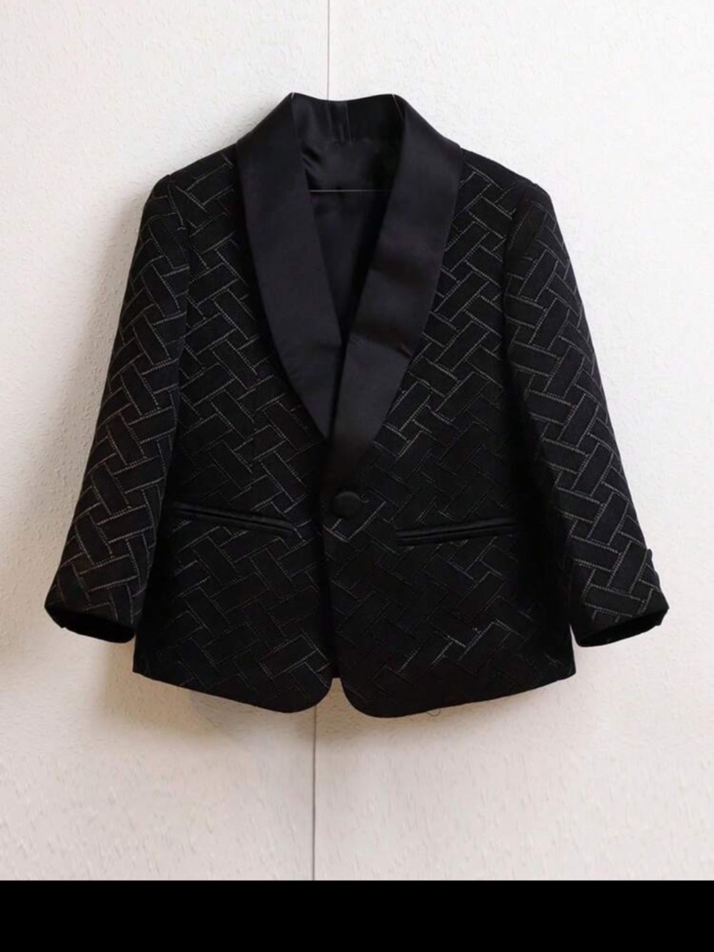 Kids Black Textured Shawl Collar Blazer